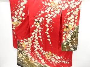 アンティーク　蝶に枝垂れ桜模様刺繍振袖（比翼付き）